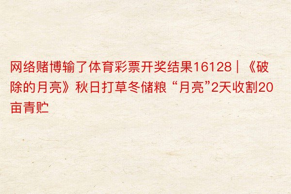 网络赌博输了体育彩票开奖结果16128 | 《破除的月亮》秋日打草冬储粮 “月亮”2天收割20亩青贮